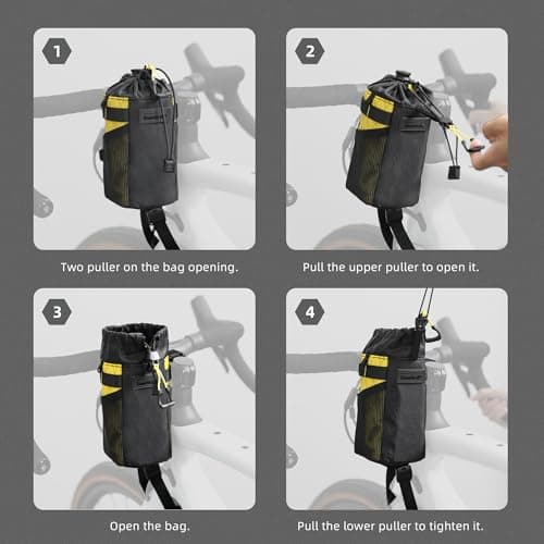 Rhinowalk Bike Water Bottle Bag with Quick Release, Insulated & Waterproof, 3-Point Mounting, Drain Hole, Side Mesh Pockets – Durable Nylon for MTB, Road, and Gravel Bikes（Black） — view 6