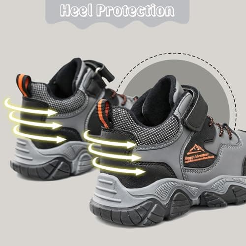Unitysow Kids Hiking Boots Boys Waterproof Walking Shoes Trainers Children Outdoor Lightweight Trekking Footwear Camping Climbing Shoes Sneaker,Grey,4 UK — view 5