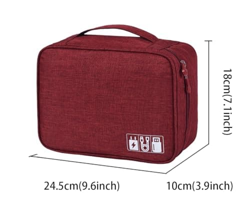 FAVORTALK Travel Organiser Electronics Organiser Travel Accessories Storage Bag with Removable Bulkhead Waterproof Portable Gadget Pouch for Cable Power Bank Charger Headphone, Wine Red 1 B21614 — view 2