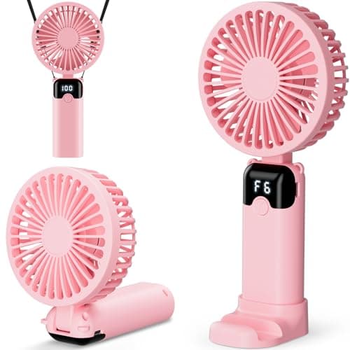 Handheld Fan, USB Rechargeable Portable Mini Hand Held Fan with 6 Speeds 4000mAh Battery Operated, Foldable Desk Small Fans with LED Display for Home Office Travel Outdoor Use, Summer Gift (Pink)