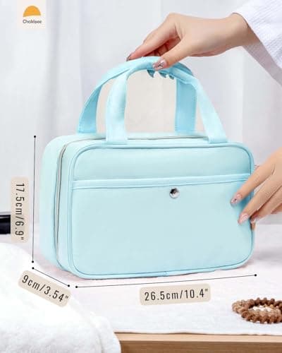 Chakipee Travel Hanging Toiletry Bag for Women - Foldable Toiletries Waterproof Organizer with Clear Window, Lightweight Wash Bags for Essentials, Makeup, Shampoo, Blue, Medium — view 5