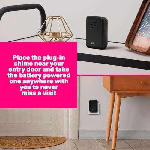 Byron Wireless Doorbell Set – Twin Pack – Battery Portable and Plug in – 150 m Range – 16 Melodies – Black – DBY-22354BS — view 6