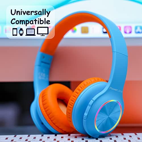 PowerLocus Kids Headphones, Bluetooth Headphones Over Ear for Kids with LED Lights, 94db Volume Limited Headphone, Micro SD/TF, Foldable with Hi-Fi Stereo,Built-in Mic for School/Tablet/Travel — view 2