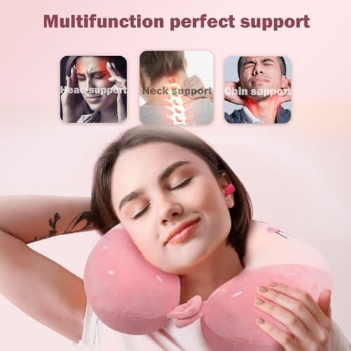 Fentar Neck Pillow for Travel, Pink Cute Memory Foam Kids Travel Pillow — view 4