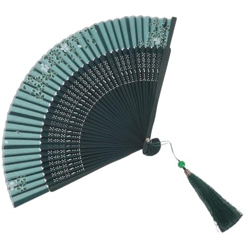 Vaguelly Bamboo Folding Fan Handheld with Tassel for Summer Travel