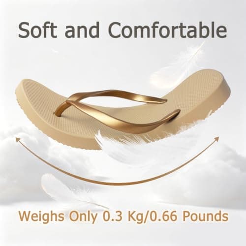 FuncHardwa Comfortable PVC Flip Flops for Women, Non-Slip Women's Flip Flops, Lightweight Thong Sandals for Shower and Swimming(Gold-5/6) — view 6