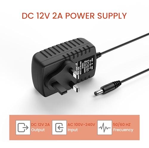 12V 2A DC Power Supply UK Plug AC Adapter with 8 DC Plug Tips, Converter Driver AC 100-240V Supply to DC 12V, AC to DC Converter Adapter Transformer for CCTV Camera, USB 3.0 HUB, LED Lights — view 2