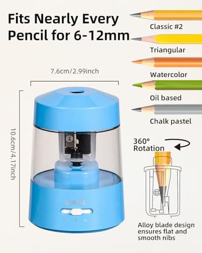 ZMOL Electric Pencil Sharpener for 6-12mm Jumbo Colored & No.2 Pencils Blue — view 2