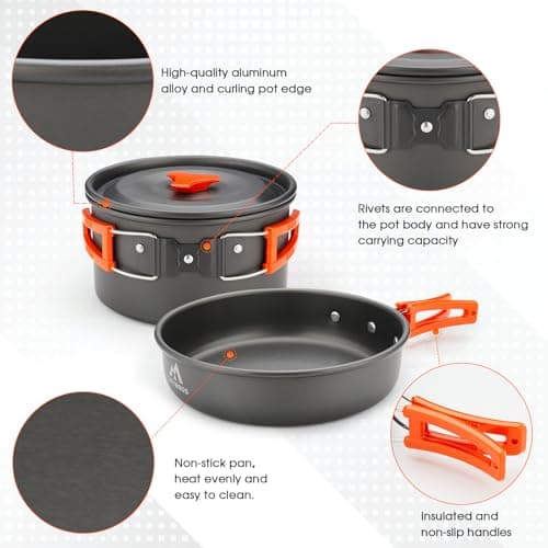 THTYBROS 17-Piece Camping Cookware Set, Hard Anodised Aluminium Pot Pan Kettle with 2 Stainless Steel Cups Plates Cutlery for Outdoor Hiking Backpacking Picnic — view 3