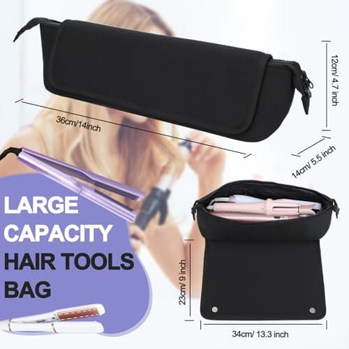 Travel Essentials Neoprene Hair Tools Bag w/Heat Resistant Mat for Flat or Curling Irons, Straighteners Haircare Accessories, Airport Essentials, Gifts for Women Friends Sister for Birthday Black — view 2