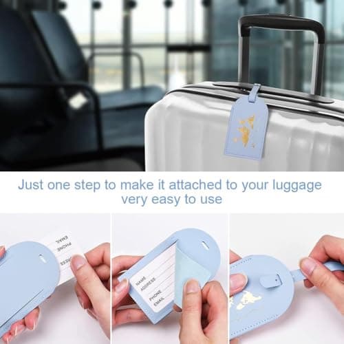 flintronic 2 Pcs Luggage Tags, Leather Baggage Labels, Suitcase ID Tag Set, Handbag Tag Labels Travel Accessories for Married Men Women Couples Wedding Travel Gift — view 5