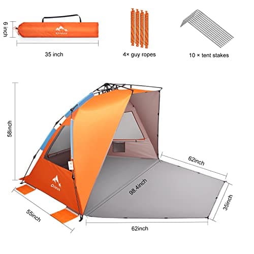 Oileus XX-Large Beach Tent Sun Shelter for 5-6 Person Portable Sun Shade Instant Pop Up Tent for Beach with Carrying Bag, Stakes, 6 Sand Pockets, Anti UV for Fishing Hiking Camping, Waterproof — view 3