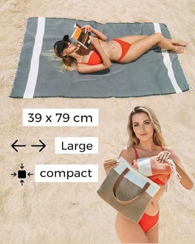 furora HOLIDAY Beach Towel for adults (cotton): Extra Large 100x200 cm / 39x79 Inch | lightweight, wearable Turkish Towel Fouta, sand free | Travel Towel, Picnic Blanket, Women Men Holiday Essentials — view 4