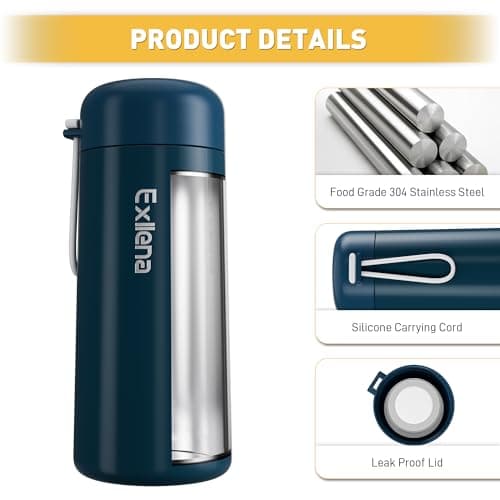 Exllena Small 250ml Water Bottle Made of 304 Stainless Steel, Double Wall Vacuum Insulation for Hot&Cold Drinks, Mini Flask with Carry Handle - 100% Leakproof(Dark-Blue) — view 3
