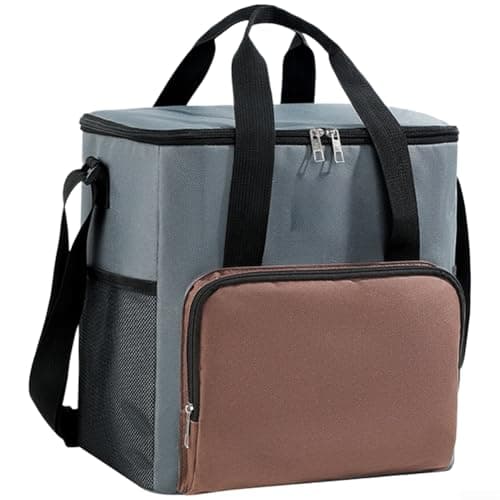 Premium Insulated Picnic Bag, 17L Spacious Cooler Tote with Aluminum Foil Lining, 600D Oxford Lunch Carrier for Family Outings Road Trips Fishing Camping(Brown)