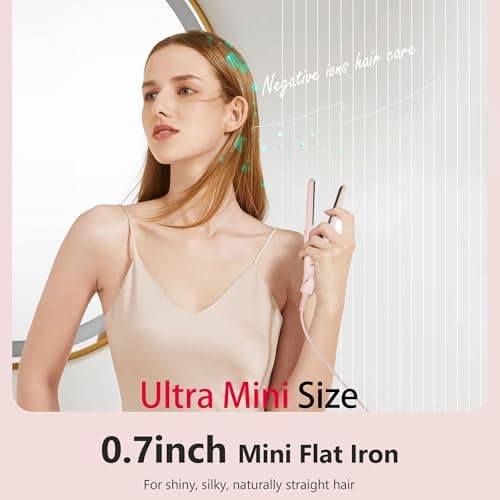 ANGENIL Ultra Mini Titanium Ceramic Flat Iron for Short Hair, Mini Dual Voltage Hair Straightener 1.8 cm, Small Pink Flat Irons Anti-Scald Silicone Heat Resistant, Adjustable Temp (140℃- 160℃ -190℃) — view 3