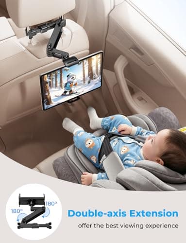 TRYONE Car Headrest Tablet Holder Mount Stretchable Backseat Tablets Stand for Kids, Car Seat Mounts Compatible with iPad Pro 12.9 Air Mini, iPhone, Galaxy Tab, Switch, All 4.7-12.9" Screen Devices — view 4