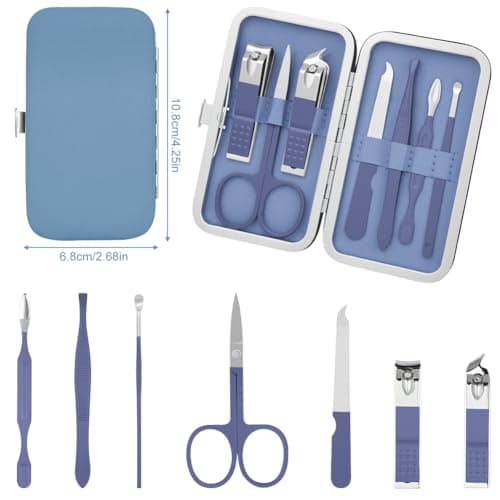 ALIIP Manicure Set 7-Piece Professional Nail Clipper Set with Leather Case, Portable Travel Nail Care Kit for Women, Stainless Steel Nail Grooming Kit for Home & Gifts,Blue — view 2