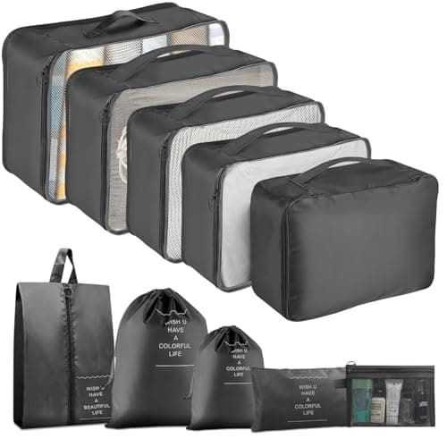 10 pcs Packing Cubes for Suitcases, Travel Organiser Packing Bags for Clothes Shoes Toiletries Travel Luggage Organizers Storage Bags