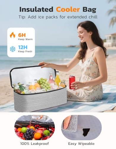 ISEYOU Beach Bag and Cooler Bag Set, Extra Large 45L Waterproof Beach Bags for Women with Zip, Foldable Family Beach Tote Bag with 8 Pockets, Ideal for Pool, Picnic, Shopping, Travel — view 5