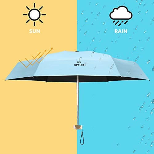 Vicloon Mini Umbrella, Pocket Umbrella with Golden Handle, 210T Black Rubber Cloth & 6 Aluminum Alloy Ribs, Foldable Compact Travel Umbrella, UPF>50+ UV Resistance — view 4