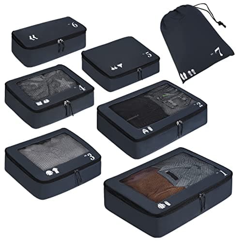 ECOHUB Packing Cubes for Suitcase 7 PCS Travel Organiser Packing Bags Recycled PET Eco Friendly Travel Accessories Shoes Bags Storage Bag Luggage Organiser Pouch(Dark Blue)