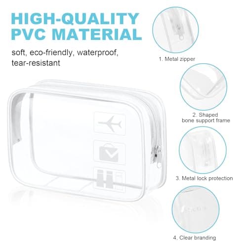 Aucuu Clear Toiletries Bag, 1Pack PVC Waterproof Toiletries Carry Pouch, TSA Approved Travel Toiletry Bag with Zipper, Portable Cosmetic Makeup Bags for Travel Business Trip-White — view 3