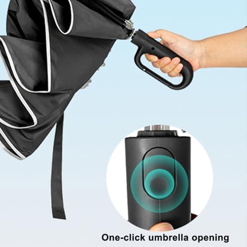 M.J COMFY-LIFE Compact Reverse Folding Umbrella with Ergonomic Carabiner Handle – Travel Umbrella Windproof & Waterproof, Auto Open/Close, Strong 10-Rib Frame, Portable Folding Umbrella (Grey) — view 6
