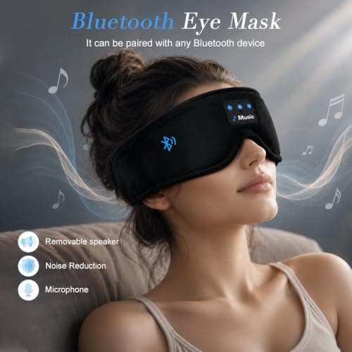 Hittriu Sleep Mask Headphones Bluetooth, Velvet Blackout Eye Mask Sleepers — view 2