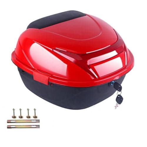Mobeneno Motorcycle Top Box with 32L Volume Motorbike Back Top Case with Secure Lock & Large Reflector Motorcycle Tour Tail Box for Scooters Mopeds Red