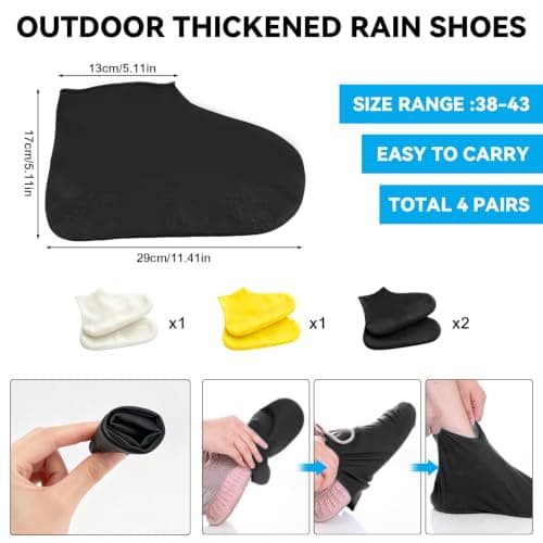 BQMEZRNUS 4Pairs Waterproof Shoe Covers, Non-Slip Reusable — view 2