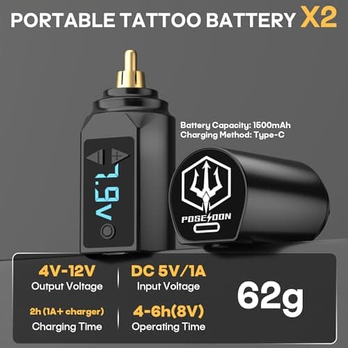 POSEIDON Wireless Tattoo Machine Kit with 20 Tattoo Cartridge Needles, Ink Set & 2 Rechargeable Batteries | Professional Portable Tattoo Pen Gun Set for Beginners | Complete Starter Supplies(PTK052) — view 3
