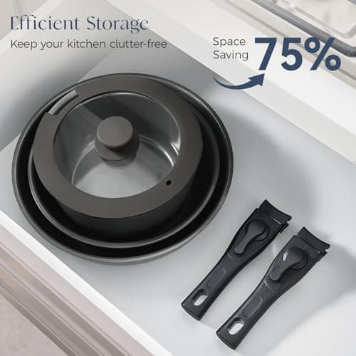 Ceramic Cookware Set with Removable Handle, 14-Piece Pan Set with Non Stick Coating, Induction Pots and Pans with Lids, 24/28cm Frying Pan, Suitable for All Hob Types, Oven-Safe — view 3