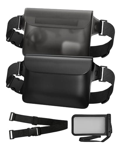 2 Pack IPX8 Waterproof Pouch Bag with Adjustable Strap + Phone Case, Waterproof Waist Bag Pouch Bag & Phone Dry Case for Beach Swimming Boating Camping Hiking, Quick Open Design Fits up to 7.2" Black