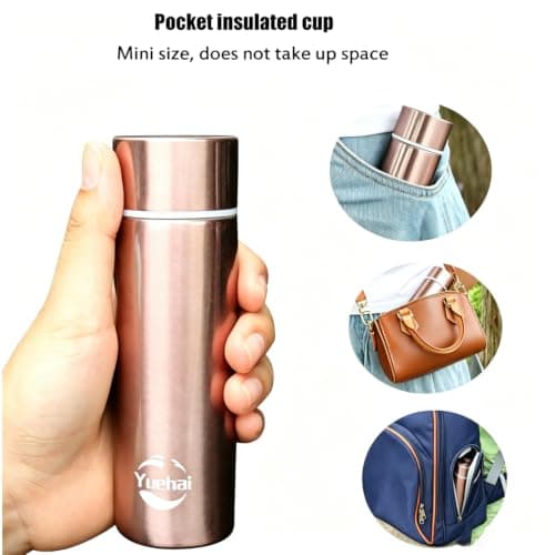 Stainless Steel Water Bottle, Mini Flask 150ML,Coffee Vacuum Small Flasks Small Capacity Portable Travel Drink Water Bottle Insulated Cup (Coffee) — view 4