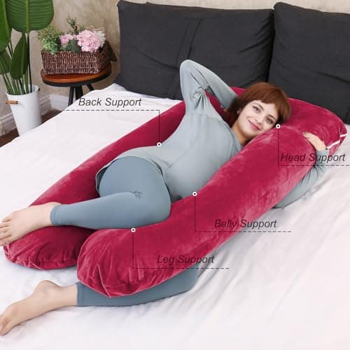 TaiBest U Shaped Full Body Pregnancy Pillow with Removable Cover for Maternity Women,Pregnancy Pillows for Sleeping,Support for Back, Legs, Belly,55 Inch Pregnancy Pillow for Women (Cotton, Red) — view 4