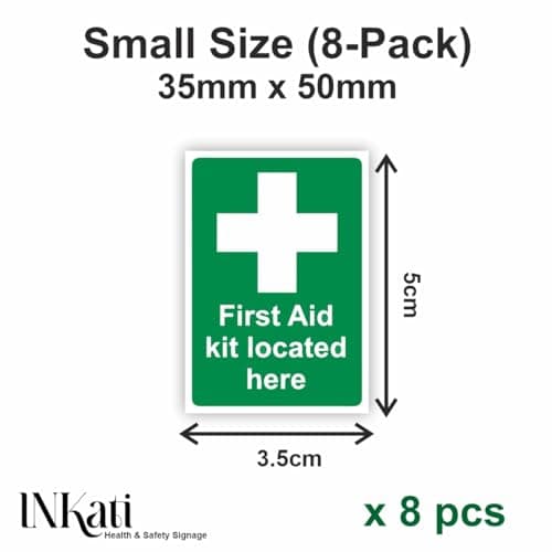 Small-Sized Multipack / 35x55mm Each (8-Pack) / First Aid Self-Adhesive Signage/Vinyl Decals Removable & Wipeable/Indoor or Outdoor Stickers/Gloss Finish / — view 3
