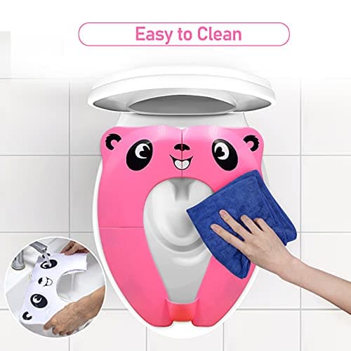 Pejoye Folding Toilet Seat Toddler, Portable Toilet Training Seat for Kids, Foldable Travel Toddler Toilet Seat in ABS Material with 8 Anti Slip Silicon Pads and 1 Carry Bag, Pink Panda — view 4