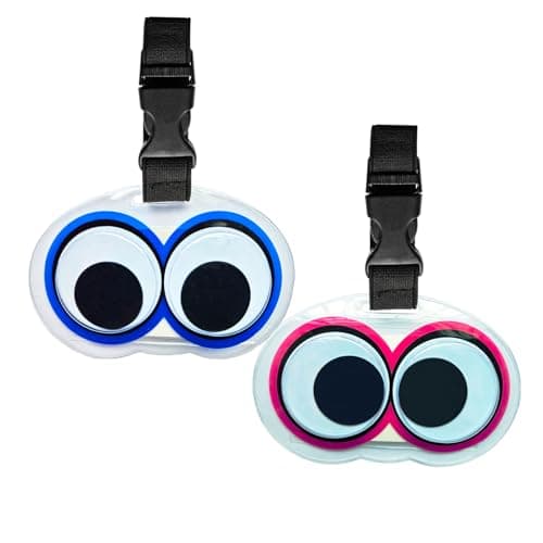 2PCS Luggage Tag for Suitcases, Funny Wiggle Eyes Suitcase Tags Silicone Secure Suitcase Labels for Travel, Baggage Name Labels Suitcases ID Tags Handbag Tag for Men Women Girls Boys, Pink/Blue