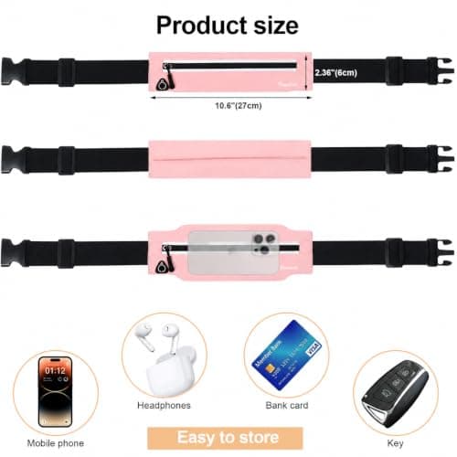 Running Belt for Men & Women, Slim Bum Bag & Running Phone Holder, No Bounce Waist Pack, Water Resistant Reflective Running Pouch, Adjustable Fitness Belt Fits All Smartphones(Pink) — view 3