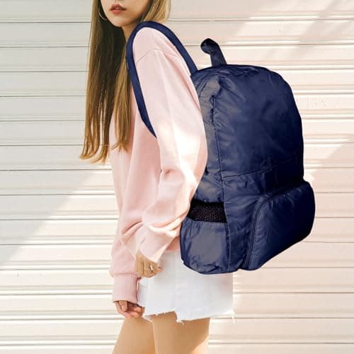 Risipu 25L Ultra Lightweight Foldable Backpack, Small Rucksack Water Resistant Durable Packable Backpacks for Women Men Outdoor Camping Hiking Travelling Walking Hiking Biking Shopping (Navy) — view 5