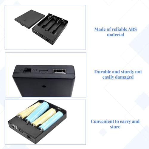 4Pcs AABattery Holder,Battery Pack for 4-6V LED Neon Signs,Black 4AA Portable USB Battery Operated Holder Box,Battery Case Box With Usb Port,Case Neon Lights Sign Power Supply for Indoor Outdoor Use — view 3