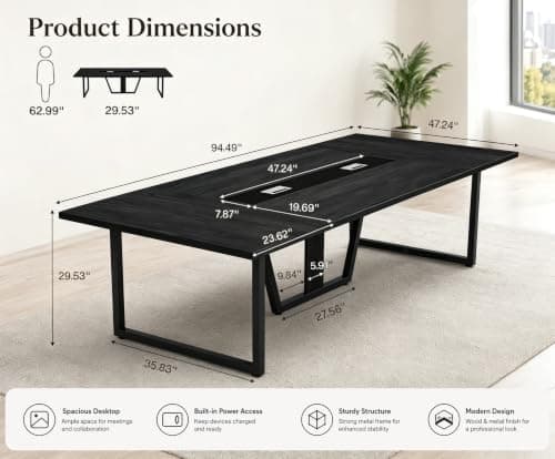 8FT Conference Table with V-S Cable Box Black 2-Pack | Seats 8-10, 1500lb Capaci, 94.5"x47.2", Slish Design, Multiple Colors Available, Perfect for Meetings & Events. — view 2