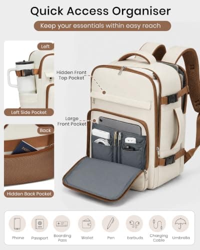 Kono Ryanair Cabin Bag 40x30x20, Underseat Travel Backpack, Beige Classic — view 4