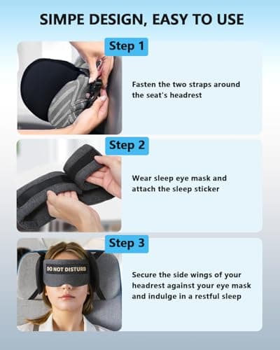 Travel Pillows for Airplanes, Plane Pillow with Eye Mask for Long Flights Sleeping, 360° Support Airplane Head Strap Compact Flight Essentials for Travel Sleep Neck Upright, Stop Head Bobbing (Grey) — view 5