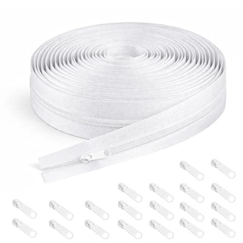 White Zips for Sewing, 5mm White Nylon Coil Zipper by The Yards