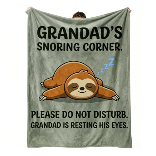 Funny Grandad Gifts from Grandchildren, Cozy Sloth Blanket for Grandparents, Grandpa Birthday Presents from Grandkids, Personalised Gift for Grampy From Grandson Granddaughter on Christmas, 50 x 60 in