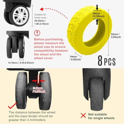 MUWINC Suitcase Wheels Covers Protectors, Side Width 10 mm, Yellow — view 2