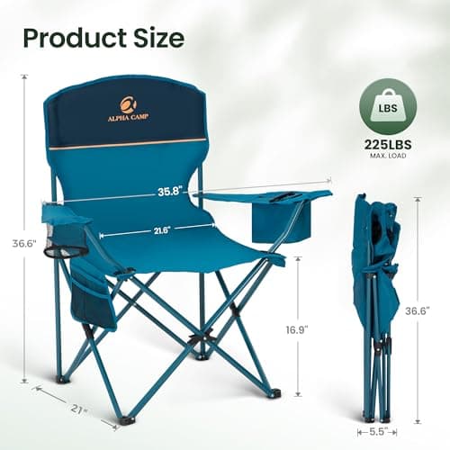 ALPHA CAMP Set of 2 Folding Camping Chairs, Camping Chair for Adults, Blue — view 2
