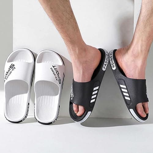 Men's Summer Slides Thick Soft Cushioned Sole Anti Slip Wear Resistant Outsole Odor Resistant Daily Wearing Travel & Vacation Friendly Reinforced Integrated Structure Effortless Slip On Style Black — view 2